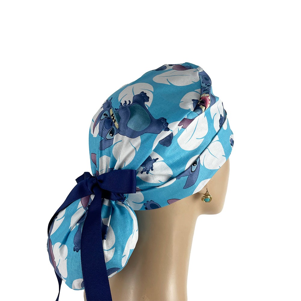 Turn Up Ponytail Medical Scrub Cap - Lillo And Stitch - Image 6