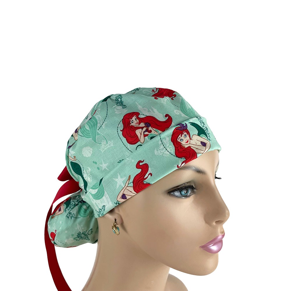Turn Up Ponytail Medical Scrub Cap - Mermaids at Sea