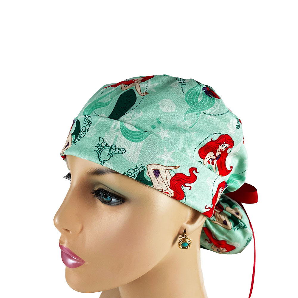 Turn Up Ponytail Medical Scrub Cap - Mermaids at Sea - Image 3