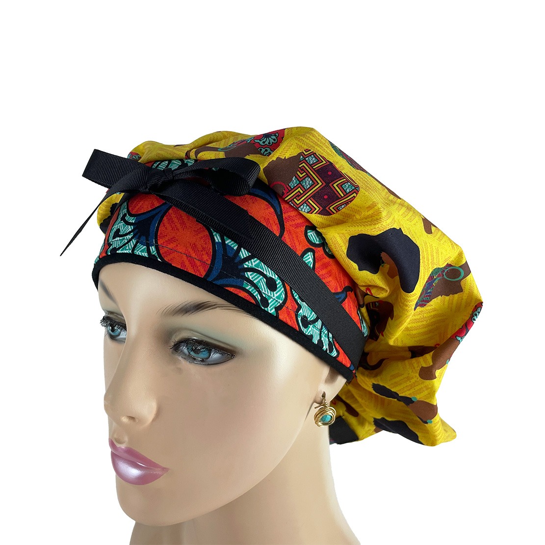 Bouffant Medical Scrub Cap – Girl Power - People Power/ Orange Flower - Image 3