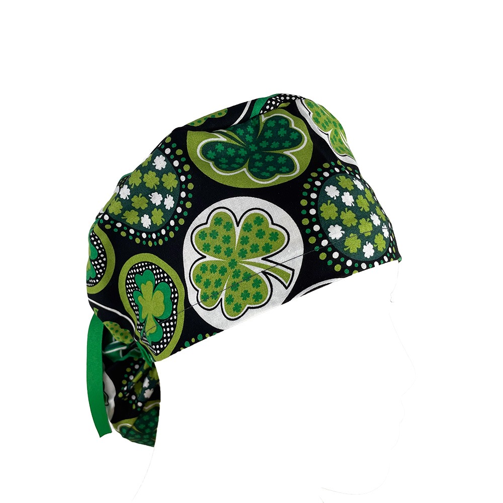 Ponytail Medical Scrub Cap - Shamrocks and Dots - Image 6