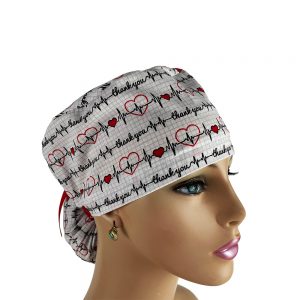Ponytail Medical Scrub Cap - Calling All Nurses - Cardiograph - White