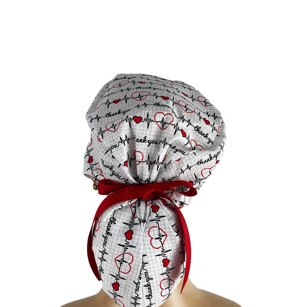 Ponytail Medical Scrub Cap - Calling All Nurses - Cardiograph - White - Image 4