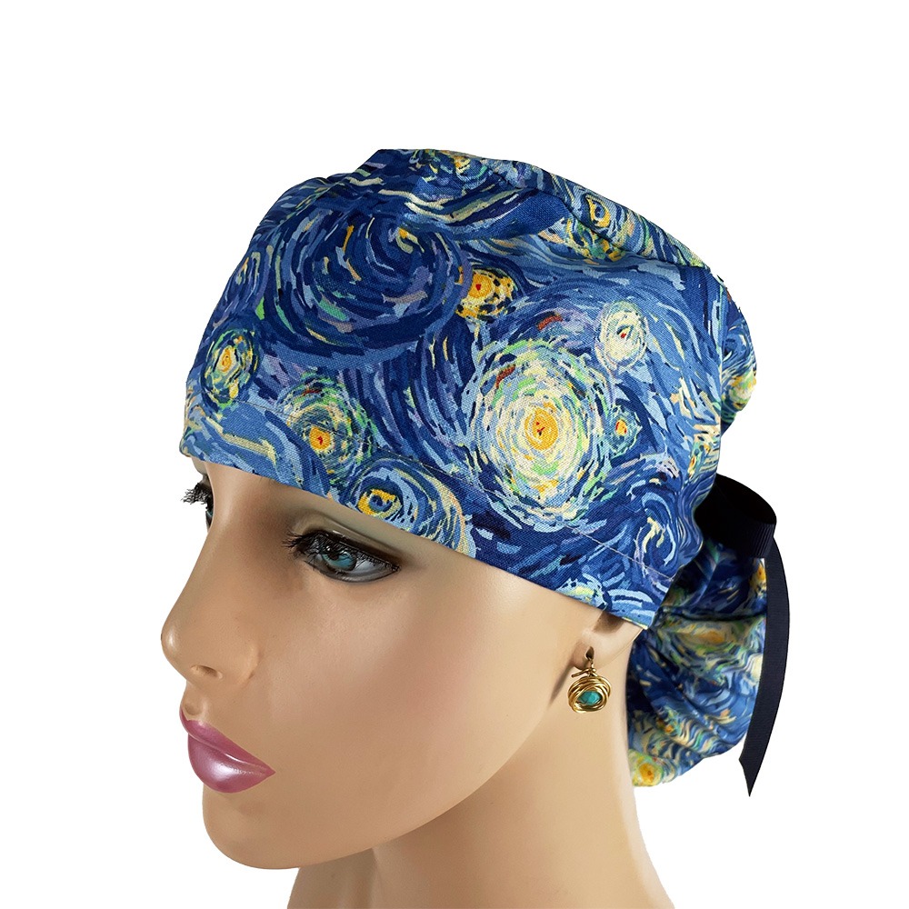 Ponytail Medical Scrub Cap - Impressionism - Image 2