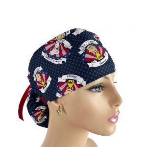 Ponytail Medical Scrub Cap - Snoopy Patriotic
