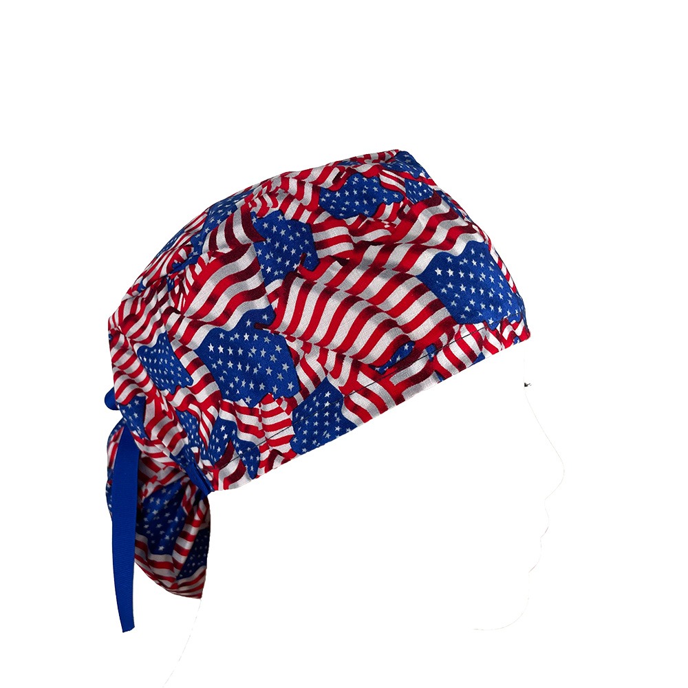 Ponytail Medical Scrub Cap - American Flags Patriotic USA - Image 6