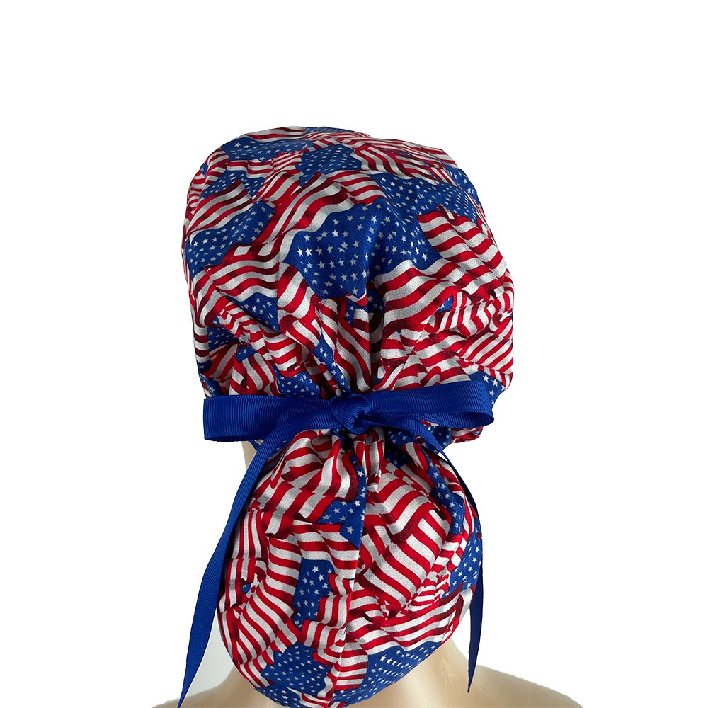 Ponytail Medical Scrub Cap - American Flags Patriotic USA - Image 4