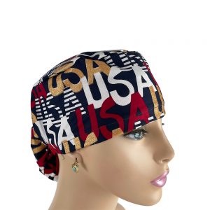 Ponytail Medical Scrub Cap - I Love USA!