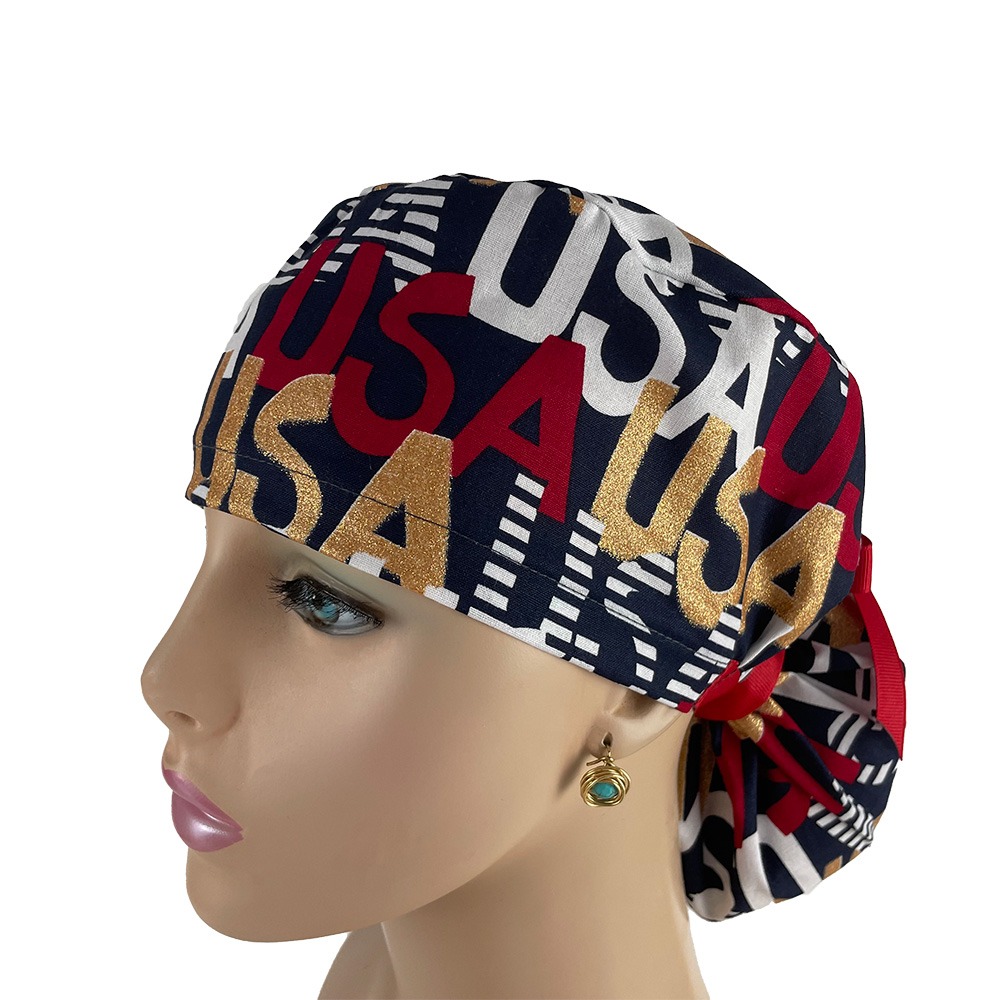 Ponytail Medical Scrub Cap - I Love USA! - Image 2