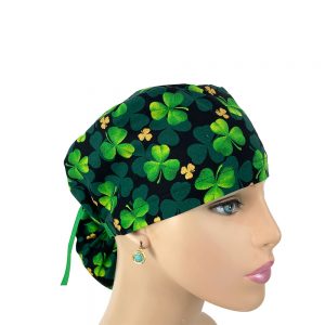 Ponytail Medical Scrub Cap - Shamrock and Gold Glitters