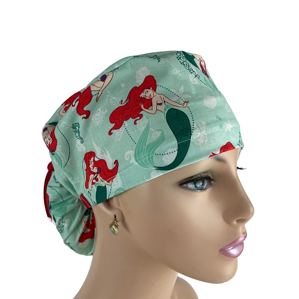 Ponytail Medical Scrub Cap - Mermaids at Sea
