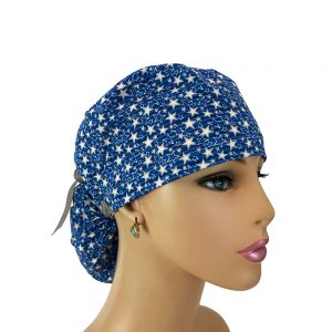 Ponytail Medical Scrub Cap - Patriots - Flag Stars