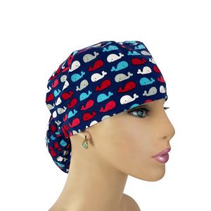 Ponytail Medical Scrub Cap – Patriotic Whales
