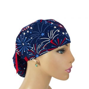 Ponytail Medical Scrub Cap - Midnight Fireworks