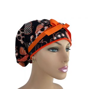 Bouffant Medical Scrub Cap-Orange, Black & White Patterned Pumpkins