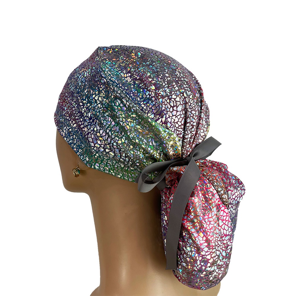 Ponytail Medical Scrub Cap - Tie-Dye Holographic - Image 3