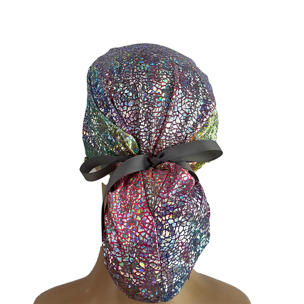 Ponytail Medical Scrub Cap - Tie-Dye Holographic - Image 4