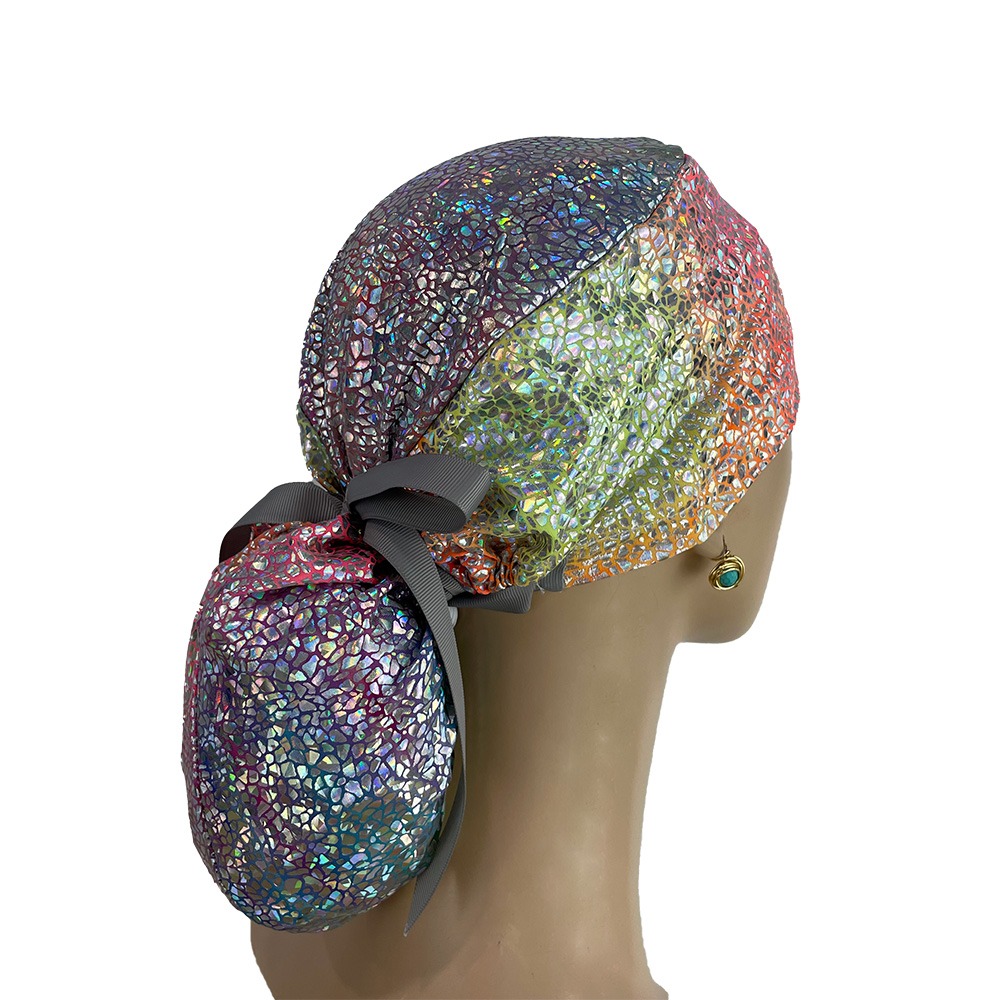 Ponytail Medical Scrub Cap - Tie-Dye Holographic - Image 5