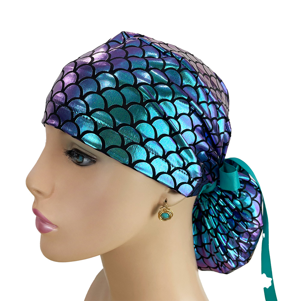 Ponytail Medical Scrub Cap - Mermaid Scales - Image 2