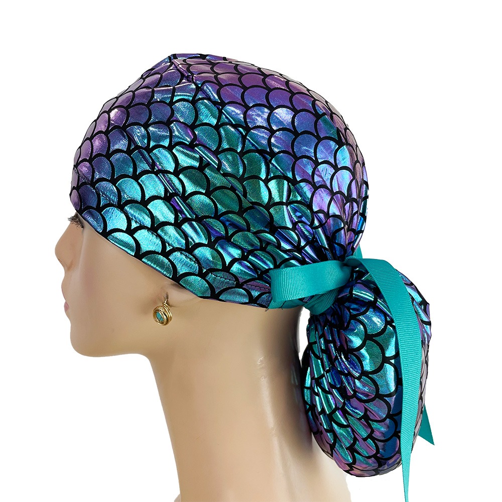 Ponytail Medical Scrub Cap - Mermaid Scales - Image 4