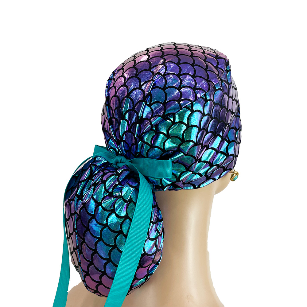 Ponytail Medical Scrub Cap - Mermaid Scales - Image 7