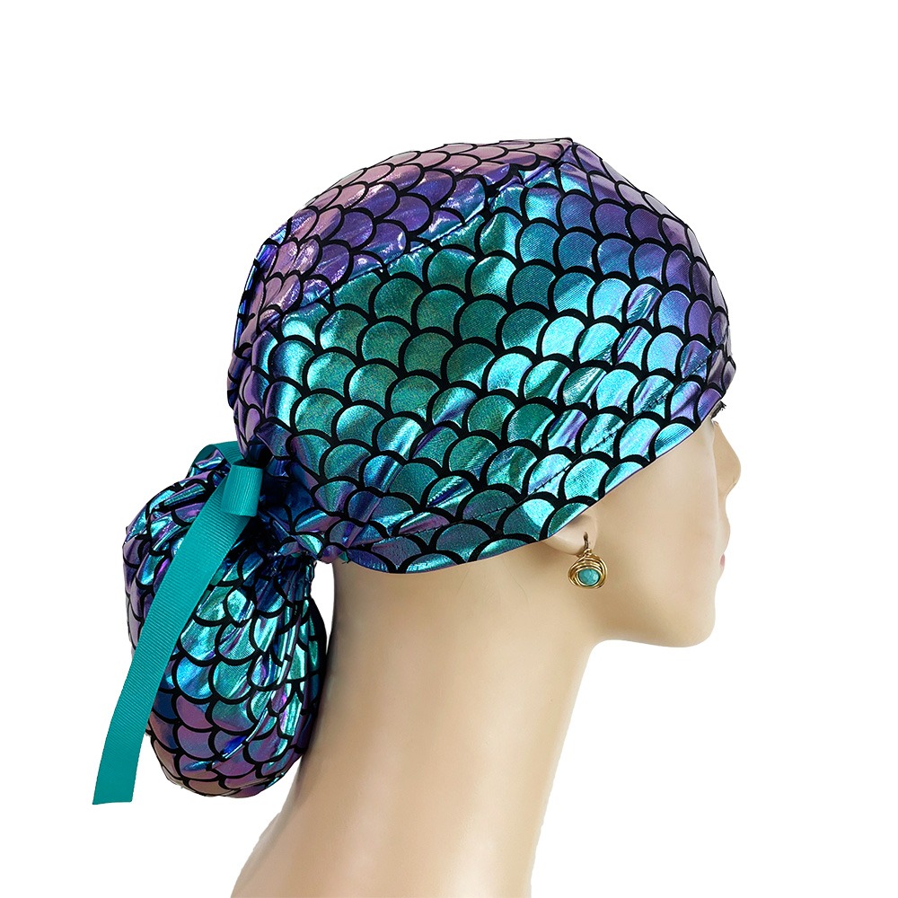 Ponytail Medical Scrub Cap - Mermaid Scales - Image 3