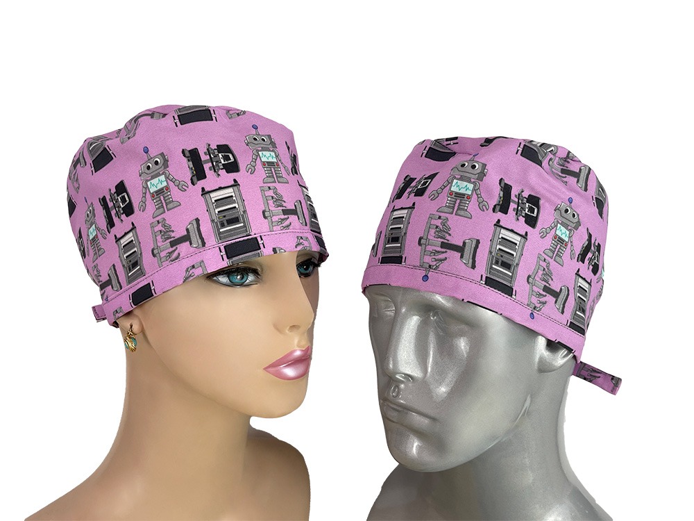 Unisex Medical Scrub Cap - Small Lite Purple Surgery Robots