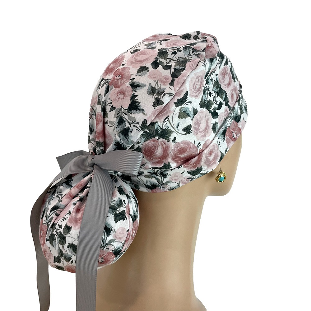 Turn Up Ponytail Medical Scrub Cap - Mauve Paris Rose - Image 6