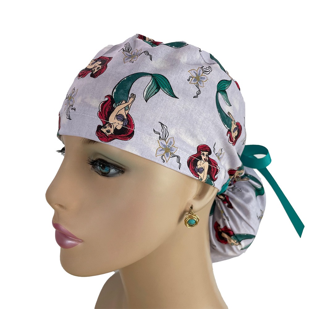 Ponytail Medical Scrub Cap – Little Mermaid Ariel - Image 3