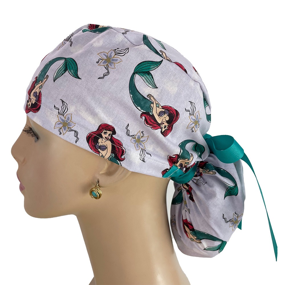 Ponytail Medical Scrub Cap – Little Mermaid Ariel - Image 4