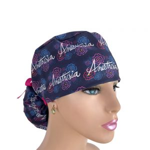 Ponytail Medical Scrub Cap - Anesthesia Floral