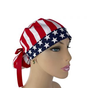 Turn Up Ponytail Medical Scrub Cap - Americana - Freedom Stars