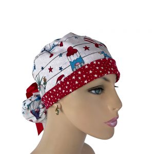 Turn Up Ponytail Medical Scrub Cap - Patriotic Gnomies