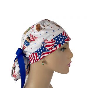 Turn Up Ponytail Medical Scrub Cap - Americana - Cats And Dogs