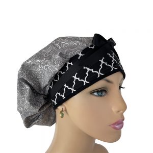 Bouffant Medical Cap - Gray Swirls/ Broken Chevron