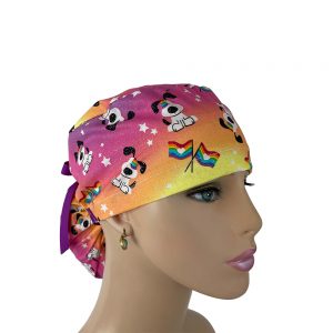 Ponytail Medical Scrub Cap - I Woof You - Rainbow Parade