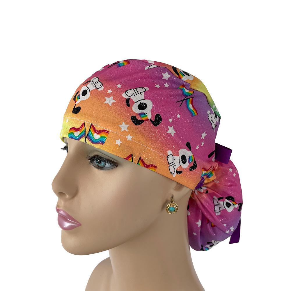 Ponytail Medical Scrub Cap - I Woof You - Rainbow Parade - Image 2