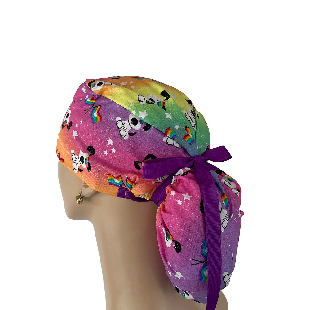 Ponytail Medical Scrub Cap - I Woof You - Rainbow Parade - Image 3