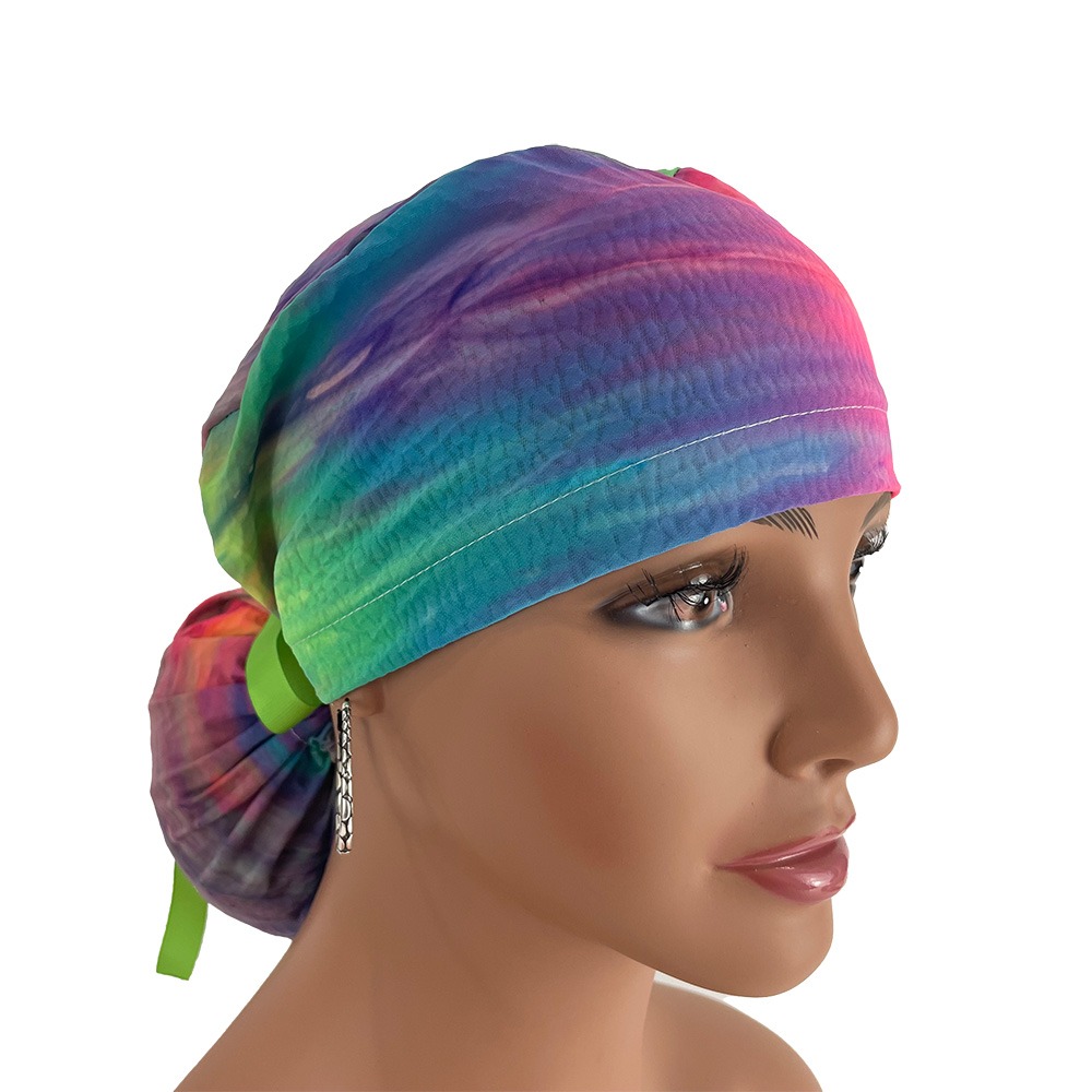 Ponytail Medical Scrub Cap - Tie-Dye Holographic (in reverse)