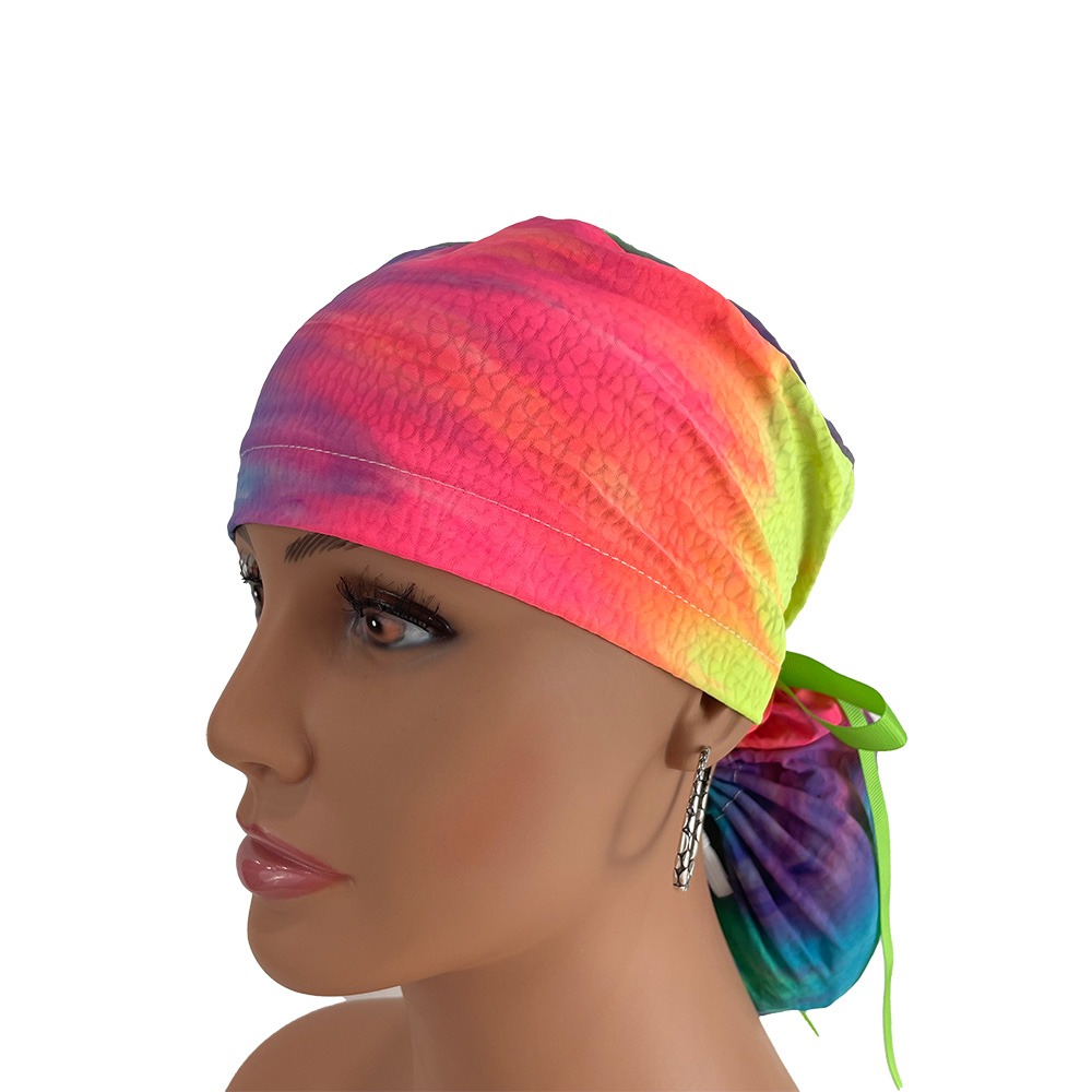 Ponytail Medical Scrub Cap - Tie-Dye Holographic (in reverse) - Image 3