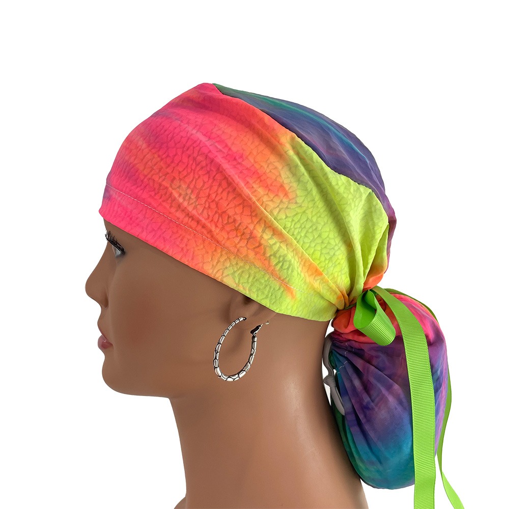 Ponytail Medical Scrub Cap - Tie-Dye Holographic (in reverse) - Image 4