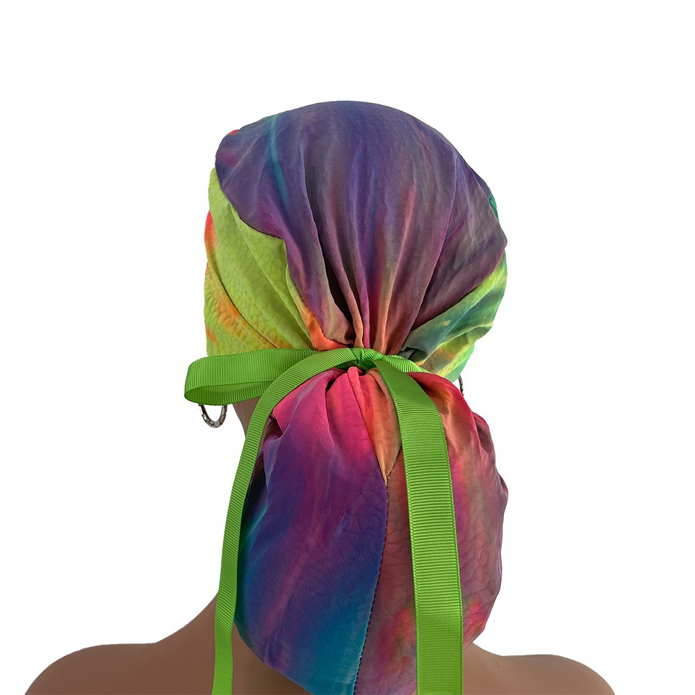 Ponytail Medical Scrub Cap - Tie-Dye Holographic (in reverse) - Image 6
