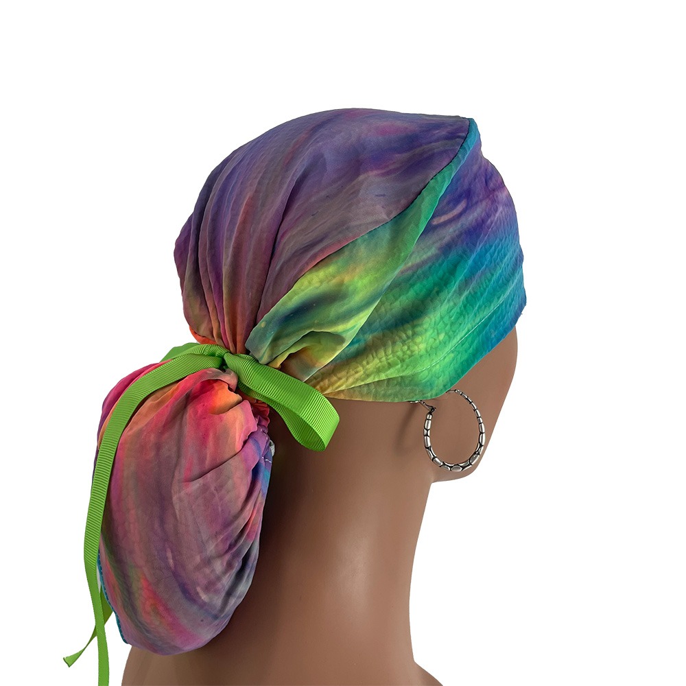 Ponytail Medical Scrub Cap - Tie-Dye Holographic (in reverse) - Image 7