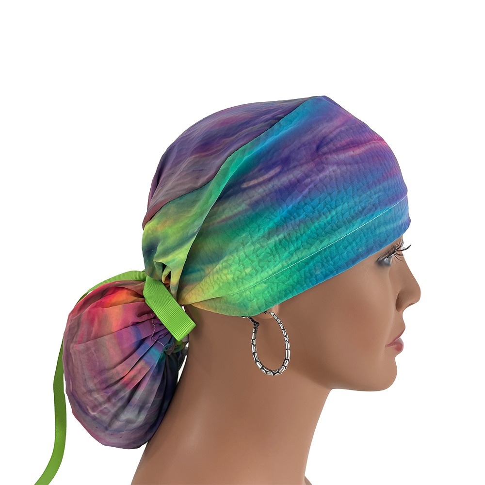 Ponytail Medical Scrub Cap - Tie-Dye Holographic (in reverse) - Image 8