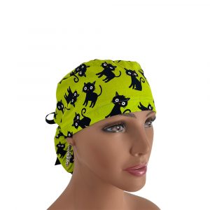 Ponytail Medical Scrub Cap - Black Cats