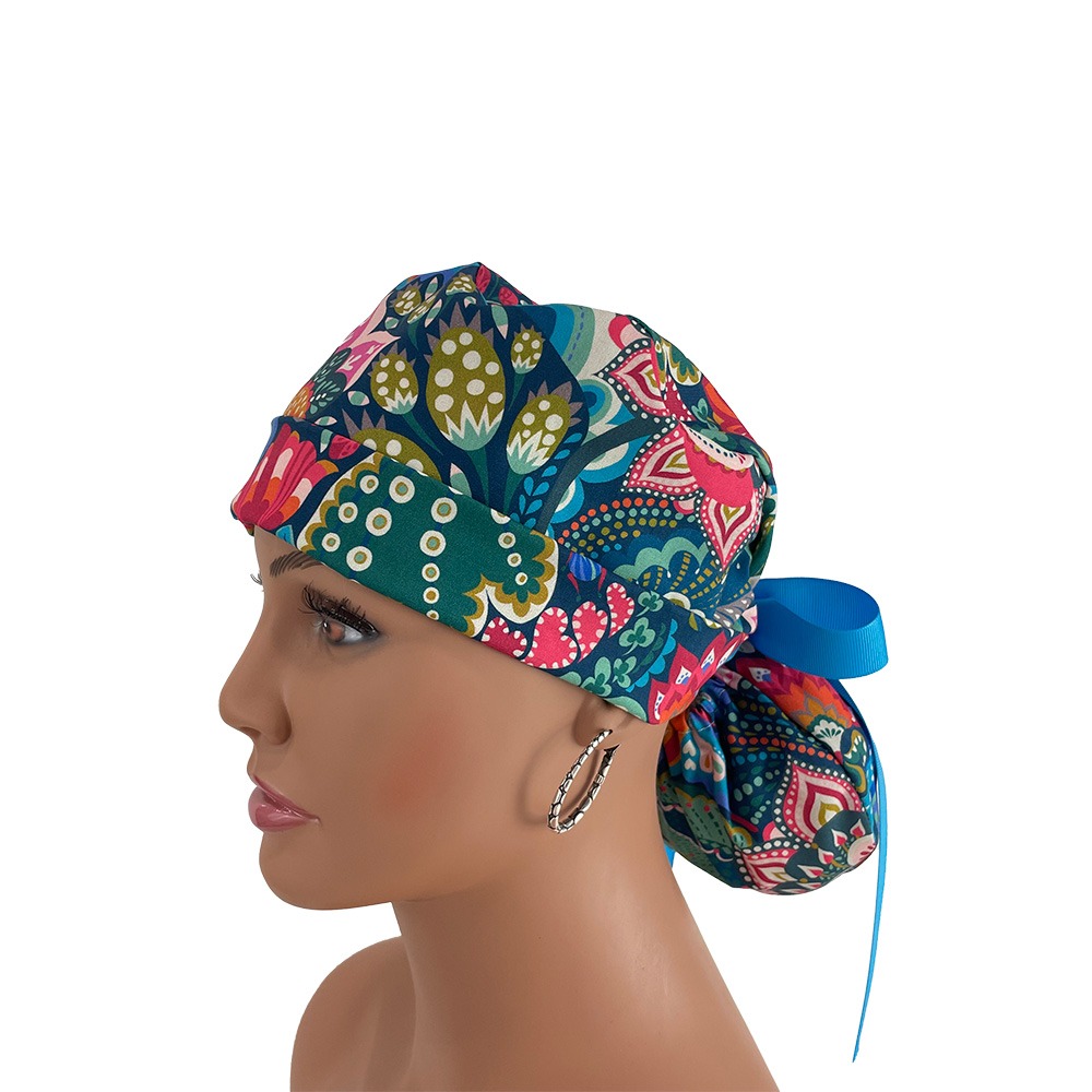 Turn Up Ponytail Medical Scrub Cap - Florissimo in Dark Blue - Image 4