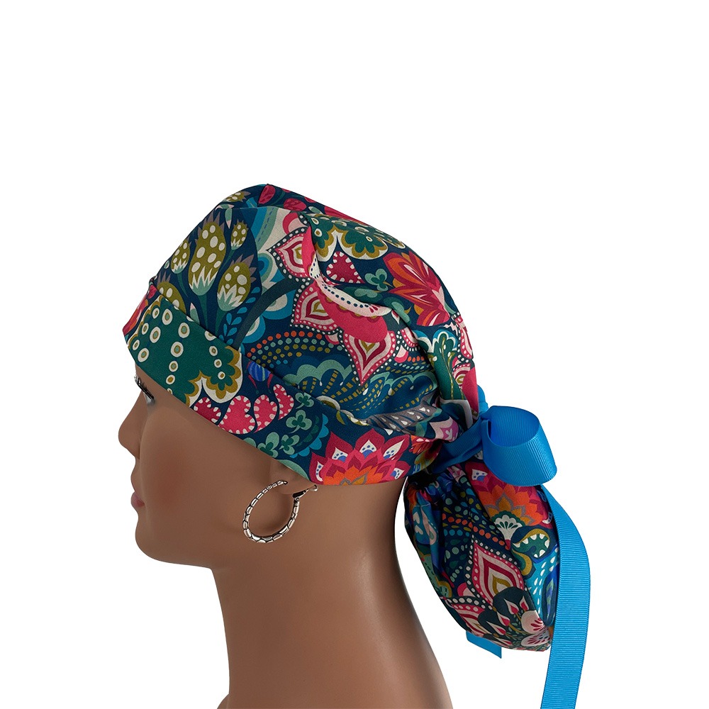 Turn Up Ponytail Medical Scrub Cap - Florissimo in Dark Blue - Image 9