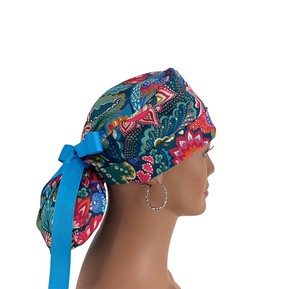 Turn Up Ponytail Medical Scrub Cap - Florissimo in Dark Blue - Image 7