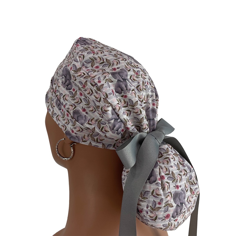 Turn Up Ponytail Medical Scrub Cap - Baby Elephants - Image 7