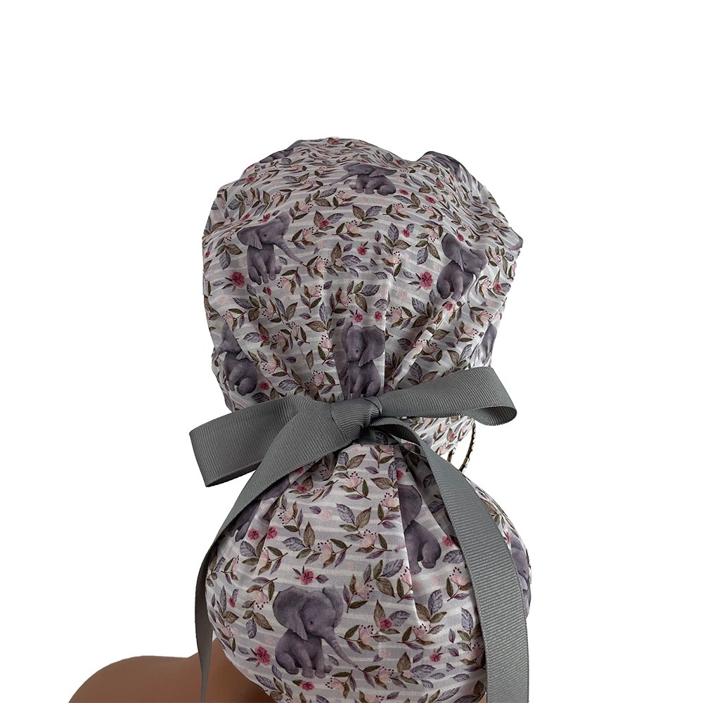 Turn Up Ponytail Medical Scrub Cap - Baby Elephants - Image 8